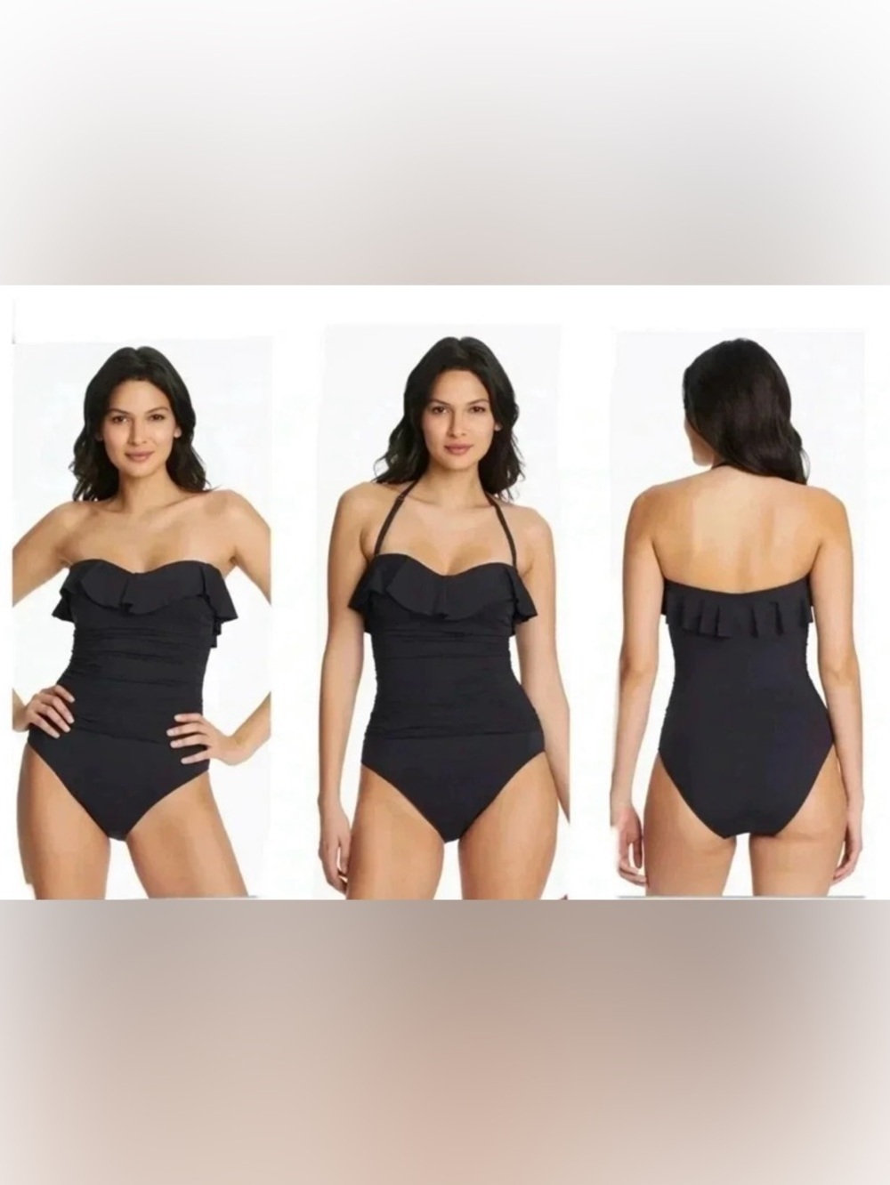 Bleu Rod Beattie Kore Ruffle Bandeau One Piece Swimsuit Size 12